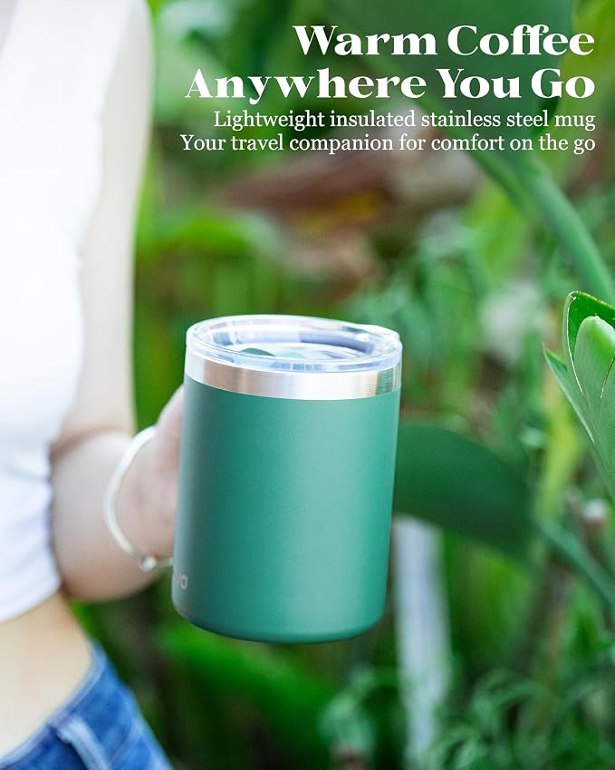 12oz Insulated Coffee Mug with Lid – Includes Two Lids, Stainless Steel Coffee - Image 9