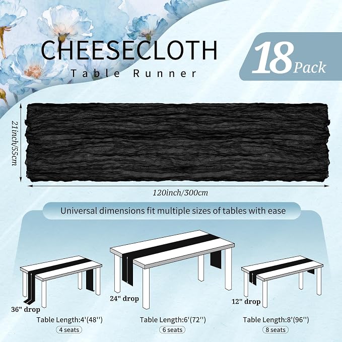 18 Pack Cheesecloth Table Runner 10FT Black Table Runner Boho Gauze Cheese - Image 2