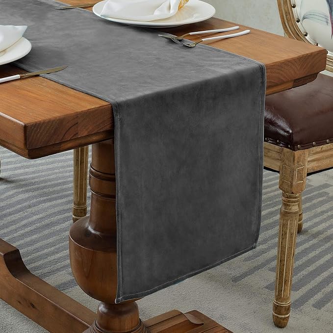 BALCONY & FALCON Table Runner Velvet Dark Gray 14"x118" | Elegant, Fall Decor by BALCONYFALCON