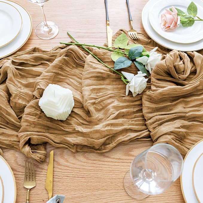 Cheesecloth Table Runner Khaki 10FT Boho Gauze Runner, 2 Pack | 120 Inch Cheese - Image 5