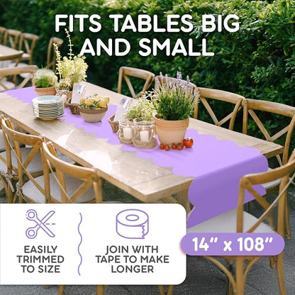 Lavender Plastic Disposable Table Runner. 5 Pack 14 x 108 inch. Scallop Table - Image 4