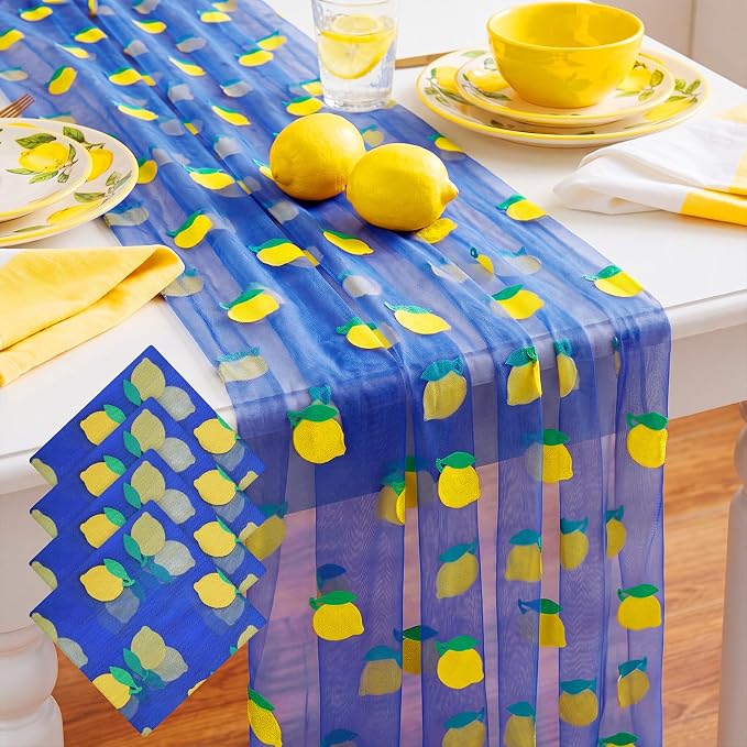 4 Pcs Lemon Tulle Table Runner Amalfi Coast Party Decorations 29 x70 inch by Windkream