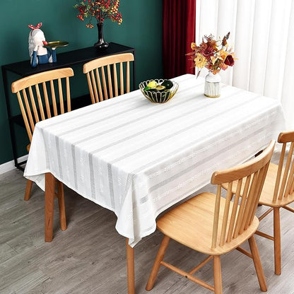 White Cotton Table Cloth for Rectangle Table Heavy Duty Farmhouse Vintage Tablecloth Washable Rustic Table Cover(White, 52''x120'')