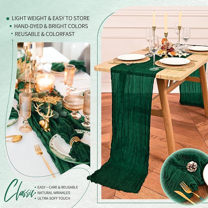 30 Pack Cheesecloth Table Runner 10FT Emerald Green Table Runner Boho Gauze - Image 5