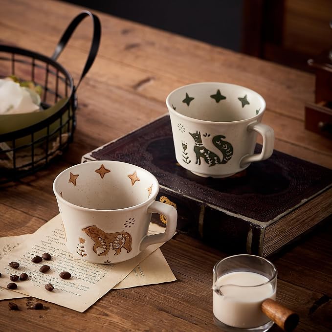 12oz Vintage Ceramic Coffee Mug Set of 4 - Image 8