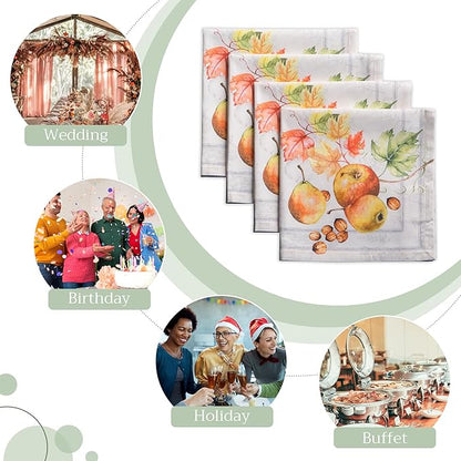Maison d' Hermine Cloth Napkins Set of 4 100% Cotton for Thanksgiving Christmas Decorations Everyday Reusable Square Fall Napkins Cloth Washable Dinner Party (Fruit D'Hiver, 20"x20")