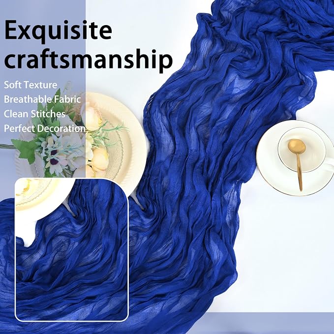 8 Pack Royal Blue Cheesecloth Table Runner 17x108 inch Boho Gauze Cheese Cloth - Image 6