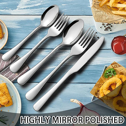 Stainless Steel Flatware Set Forks Knives and Spoons Set For Home and Restaurant Kitchen Cutlery Set Rust Resistant Utensil Sets (80, Silver)