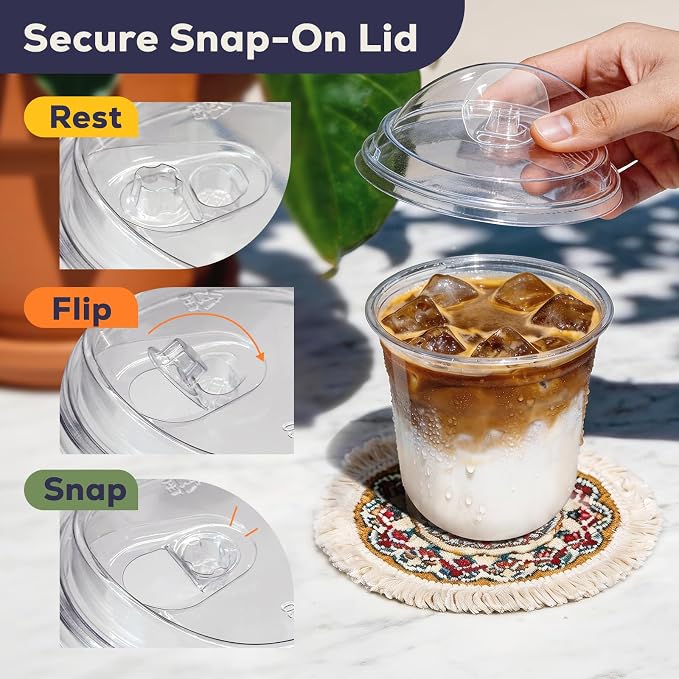Fit Meal Prep 100 Pack 12 oz Round Bottom Clear Plastic Cups - Image 3