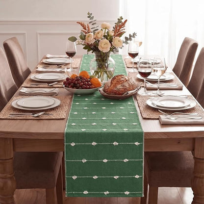 Artoid Mode Green Farbic Rustic Cotton Woven Table Runner, Farmhouse Christmas - Image 3