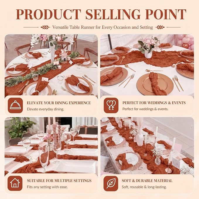 12 Pack Terracotta Cheesecloth Table Runner 17x108 Inch Boho Rustic Semi Sheer - Image 7