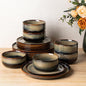 Ceramic Dinnerware Set for 6, 18-Piece Plates and Bowls Set | Handmade Reactive by TheTerra