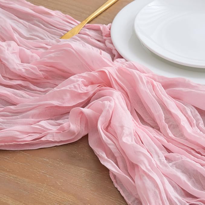 Asee'm 12pcs Blush Pink Cheesecloth Table Runner Summer 10FT Gauze Sheer | Boho - Image 4