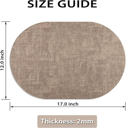 Placemats Set of 12 Washable, Heat Resistant Table Placemats Wipeable Faux Leather Oval Place Mats Non Slip, Waterproof Oval Table Mats for Indoor Outdoor, Apricot