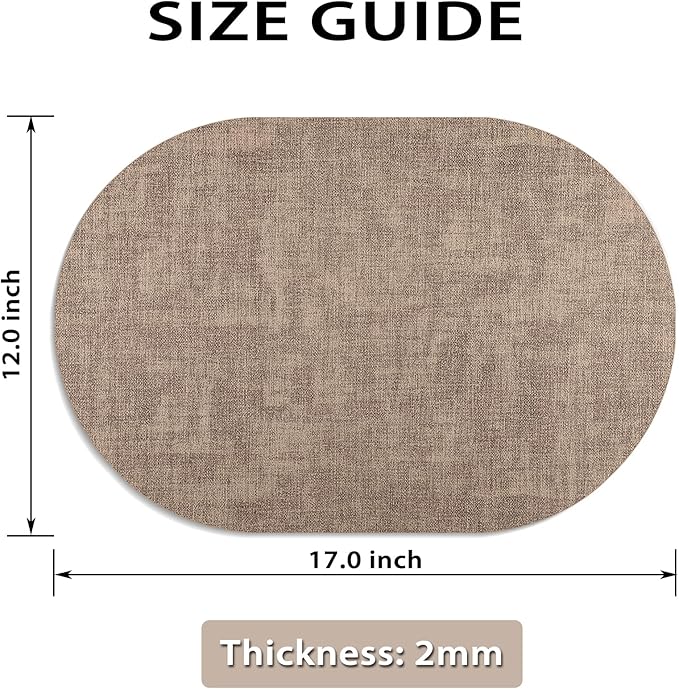 Placemats Set of 8 Non Slip, Heat Resistant Oval Faux Leather Place mats Double Layer, Waterproof Table Mats Easy to Clean for Kitchen Dining Room Coffee Office Table, Apricot