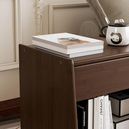ZIYOO Nightstand with Drawer Open Shelf, Mid Century Modern Bedside Table, Small End Table for Living Room&Small Spaces, Bedroom, Walnut