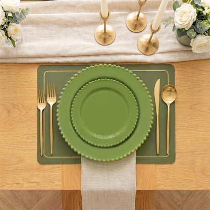 U-QE 60PCS Olive Green Plastic Plates, Beaded Plates Disposable Heavy Duty | - Image 8