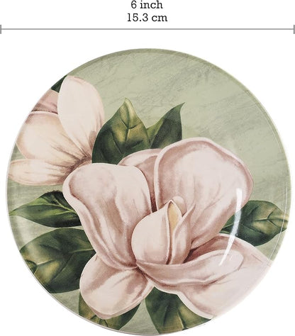 Bico Magnolia Floral Appetizer Plates Set of 6, 6 Inch Small Ceramic Dessert Plates for Snacks, Salad, Tablescape, Microwave and Dishwasher Safe, Gift for Housewarming and Thanksgiving