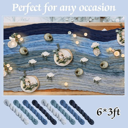 12 Pcs Gradient Blue Cheesecloth Gauze Table Runners | Boho Wedding Decor - Image 3
