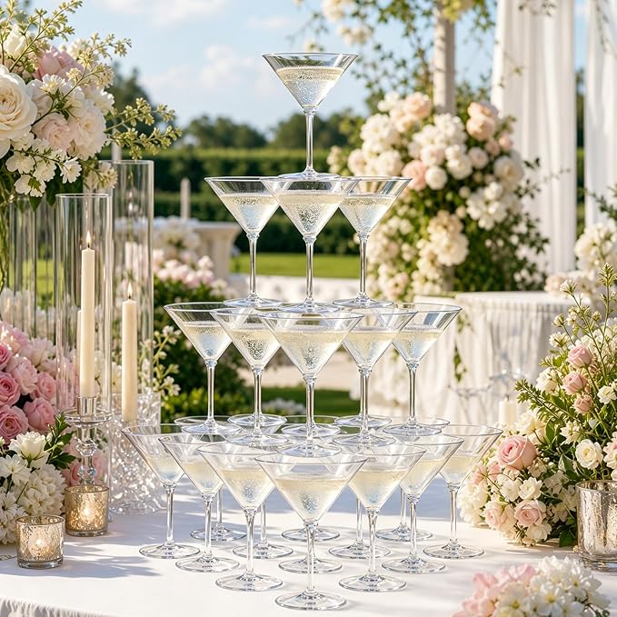 Plastic Martini Glasses Set of 24, 9 oz Clear Cocktail Cups | Unbreakable - Image 5