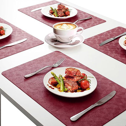Vinyl Placemats Set of 12 Faux Leather 100% Waterproof Wipeable Washable Place Mats Heat Resistant Easy Clean Non-Slip Table Mats for Indoor Outdoor. (12,Red)