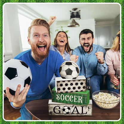 Moucuny 4 Pcs Soccer Party Decorations Soccer Table Centerpiece Football Tiered - Image 4