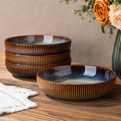 8.5" Ceramic Pasta Bowls Set of 4, Salad Bowls | Versatile Serving Bowls by TheTerra