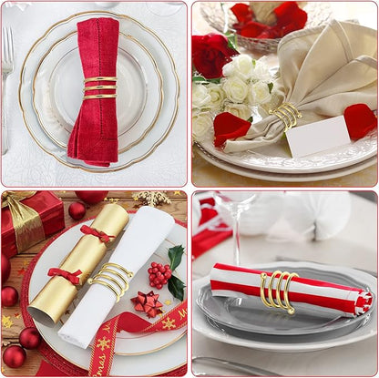 Moxweyeni 50 Pcs Gold Napkin Rings Metal Spiral Napkin Rings Round Napkin Holders Buckles DIY Cloth Napkin Holder for Christmas Thanksgiving Wedding Receptions Banquet Tables Party Decor
