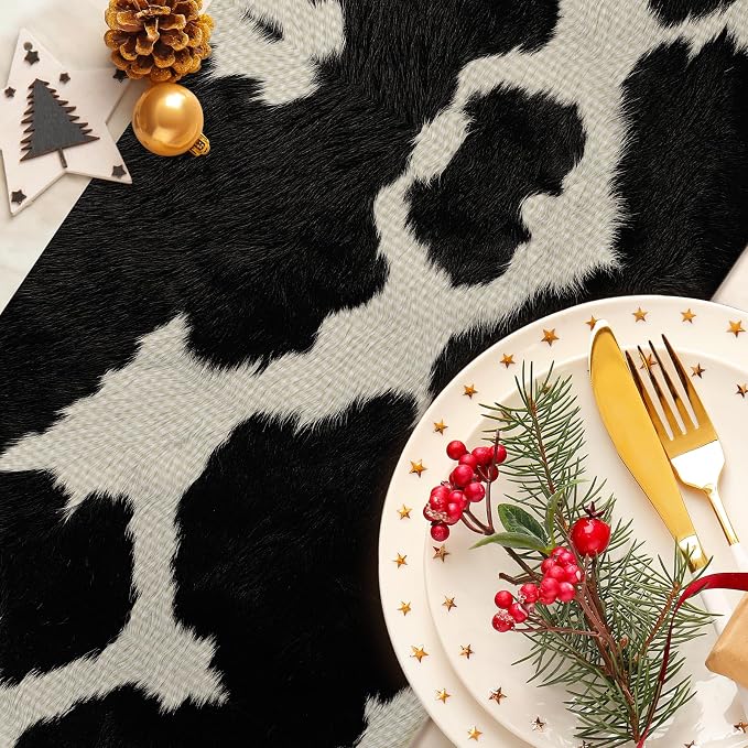 Cow Print Black Table Runner Kitchen Dining Linen Table Decoration - Image 3