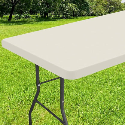 Smiry Rectangle Tablecloth, Elastic Fitted Flannel Backed Vinyl Tablecloths for 4ft Folding Tables, Waterproof Wipeable Table Covers for Indoor, Outdoor, Picnic and Camping (Beige, 24"x48")