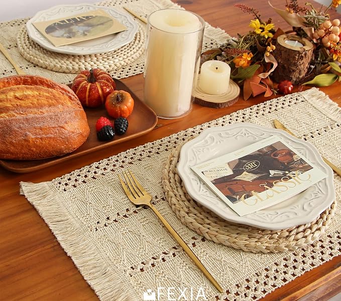 Boho Placemats Set of 6 Table Mats Farmhouse Home Dining Decor | 12x20" Place - Image 4