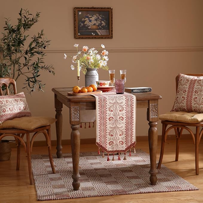 Designer Vintage Linen Long Table Runner, Floral Pattern, Dining Table - Image 9
