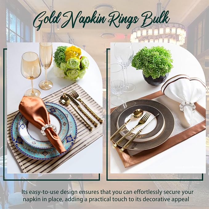 100Pcs Gold Disposable Napkin Rings Imitation Pearl Ring Napkin Holder Delicate - Image 4