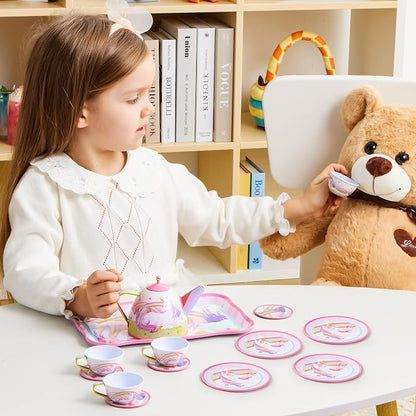 JOYIN Unicorn Tea Party Set for Little Girls, Pretend Pink Tin Teapot Set - Image 9