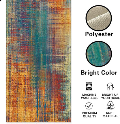 Vintage Blue Orange Dining Table Runner, Retro Abstract Messy Rust | Painting - Image 2