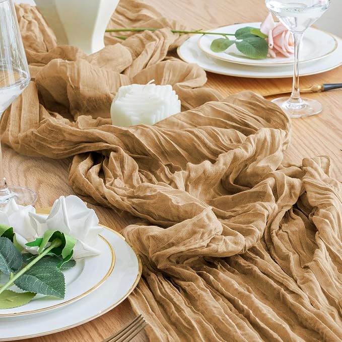 Cheesecloth Table Runner 10FT 12Pcs Khaki Boho Gauze Rustic Sheer Runners | - Image 6