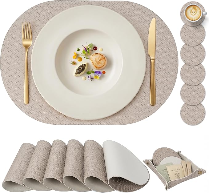 Woven Faux Leather Oval Placemats Set of 4/6 by Promattoo