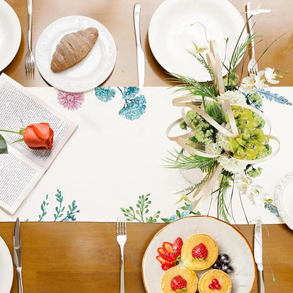 Summer Hummingbirds Floral Table Runner Green Leaves Burlap Table Runners - Image 9