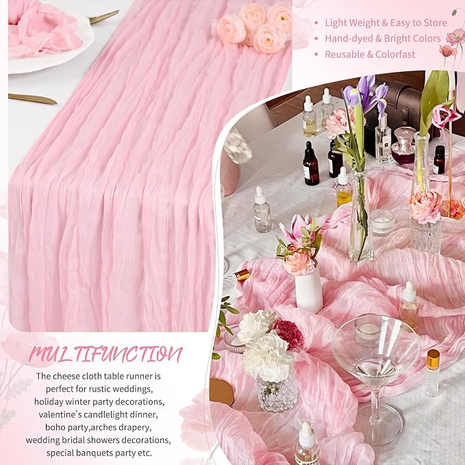 Showgeous 18 Pack Light Pink Cheesecloth Table Runner, 17 x 108 Inches | Boho - Image 5