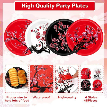 48Pcs Hibachi Party Decorations Supplies Cherry Blossom Dinnerware Disposable - Image 3