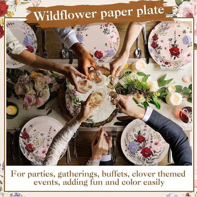 120 Pcs 7 Inch Spring Floral Paper Disposable Plates Wildflowers Party - Image 4
