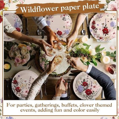 120 Pcs 7 Inch Spring Floral Paper Disposable Plates Wildflowers Party - Image 4