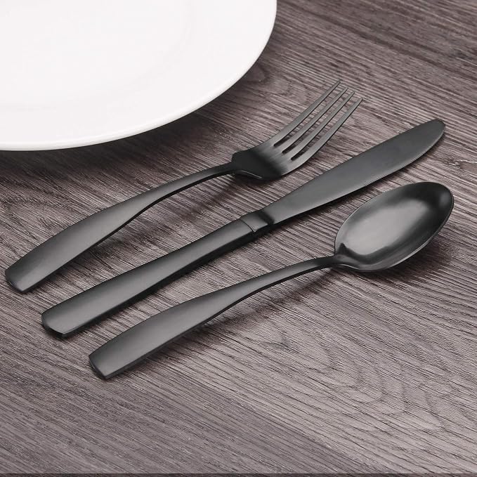 Matte Black Silverware Set, Bysta 20-Piece Stainless Steel Flatware Set - Image 5