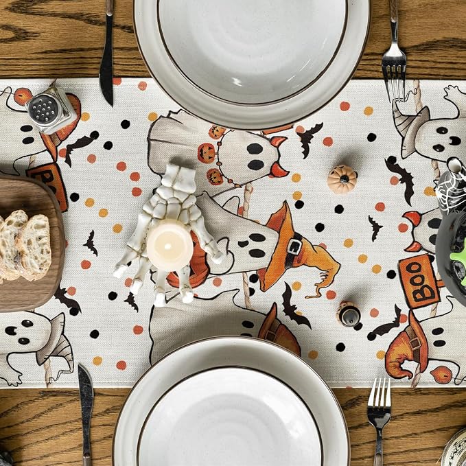 Artoid Mode 210 GSM Halloween Table Runner 13x36 Inch Home Party Decor | Beige - Image 3