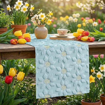 Artoid Mode Blue Soft Plush Faux Fur Jacquard Embroidery Sunflower Spring Table - Image 5