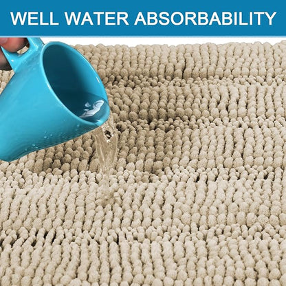 H.VERSAILTEX Bathroom Rug Sets 2 Piece Bath Mats Non Slip Thick Soft Chenille Striped Bath Rug achine Washable Shower Floor Rugs for Tub, Shower and Floor (Fog, 47" x 17"/17" x 24")