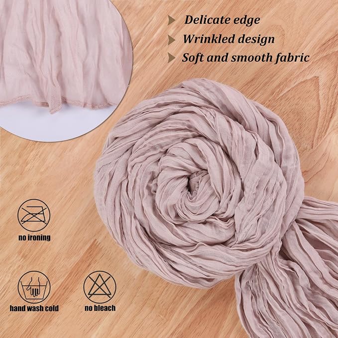 Crinkle Cheesecloth Table Runner 35x157 Inch Long Dusty Pink Boho Table Runner - Image 3