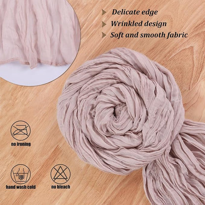 Crinkle Cheesecloth Table Runner 35x157 Inch Long Dusty Pink Boho Table Runner - Image 3