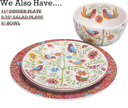 Bico Red Spring Bird Cereal Bowls Set of 4, 26 oz Deep Ceramic Soup Bowls - Image 3