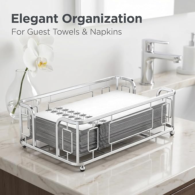 Guest Towel Holder Tray for Bathroom Countertop, Powder Room & Vanity Use - Image 2